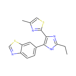 CCc1nc(-c2nc(C)cs2)c(-c2ccc3ncsc3c2)[nH]1 ZINC000095562600