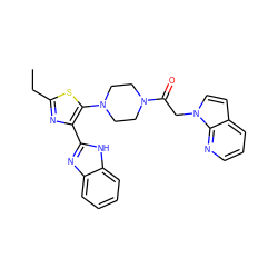 CCc1nc(-c2nc3ccccc3[nH]2)c(N2CCN(C(=O)Cn3ccc4cccnc43)CC2)s1 ZINC000143565322