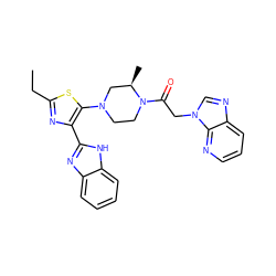 CCc1nc(-c2nc3ccccc3[nH]2)c(N2CCN(C(=O)Cn3cnc4cccnc43)[C@H](C)C2)s1 ZINC000143545197