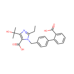 CCc1nc(C(C)(C)O)c(C(=O)O)n1Cc1ccc(-c2ccccc2C(=O)O)cc1 ZINC000003782894