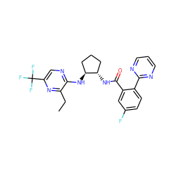 CCc1nc(C(F)(F)F)cnc1N[C@H]1CCC[C@@H]1NC(=O)c1cc(F)ccc1-c1ncccn1 ZINC001772613081