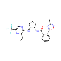 CCc1nc(C(F)(F)F)cnc1N[C@H]1CCC[C@@H]1NC(=O)c1ccccc1-c1nc(C)no1 ZINC001772619536