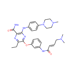 CCc1nc(C(N)=O)c(Nc2ccc(N3CCN(C)CC3)cc2)nc1Oc1cccc(NC(=O)/C=C/CN(C)C)c1 ZINC000205338723