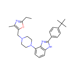 CCc1nc(C)c(CN2CCN(c3cccc4[nH]c(-c5ccc(C(C)(C)C)cc5)nc34)CC2)o1 ZINC000040952648