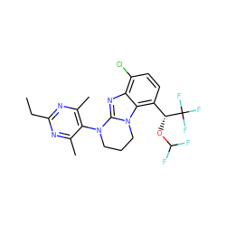 CCc1nc(C)c(N2CCCn3c2nc2c(Cl)ccc([C@@H](OC(F)F)C(F)(F)F)c23)c(C)n1 ZINC000142839226