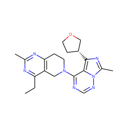 CCc1nc(C)nc2c1CN(c1ncnn3c(C)nc([C@@H]4CCOC4)c13)CC2 ZINC000169711764