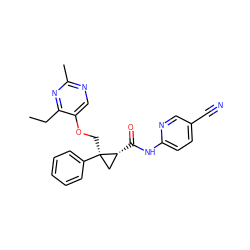 CCc1nc(C)ncc1OC[C@@]1(c2ccccc2)C[C@H]1C(=O)Nc1ccc(C#N)cn1 ZINC000118079457