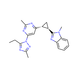 CCc1nc(C)nn1-c1cc([C@@H]2C[C@H]2c2nc3ccccc3n2C)nc(C)n1 ZINC000142984952