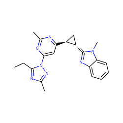 CCc1nc(C)nn1-c1cc([C@H]2C[C@@H]2c2nc3ccccc3n2C)nc(C)n1 ZINC000205291858