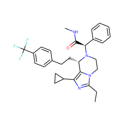 CCc1nc(C2CC2)c2n1CCN([C@@H](C(=O)NC)c1ccccc1)[C@H]2CCc1ccc(C(F)(F)F)cc1 ZINC000095605219