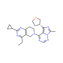 CCc1nc(C2CC2)nc2c1CN(c1ncnn3c(C)nc([C@@H]4CCOC4)c13)CC2 ZINC000169711768