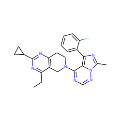 CCc1nc(C2CC2)nc2c1CN(c1ncnn3c(C)nc(-c4ccccc4F)c13)CC2 ZINC000169711767