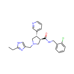 CCc1nc(CN2C[C@H](c3cccnc3)[C@@H](C(=O)NCc3ccccc3Cl)C2)c[nH]1 ZINC000103255109