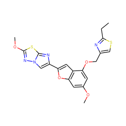 CCc1nc(COc2cc(OC)cc3oc(-c4cn5nc(OC)sc5n4)cc23)cs1 ZINC000143144778