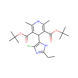 CCc1nc(Cl)c(C2C(C(=O)OC(C)(C)C)=C(C)NC(C)=C2C(=O)OC(C)(C)C)[nH]1 ZINC000035861623