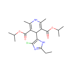 CCc1nc(Cl)c(C2C(C(=O)OC(C)C)=C(C)NC(C)=C2C(=O)OC(C)C)[nH]1 ZINC000035932987