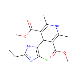 CCc1nc(Cl)c(C2C(C(=O)OC)=C(C)NC(C)=C2C(=O)OC)[nH]1 ZINC000035930658