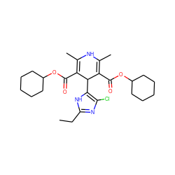 CCc1nc(Cl)c(C2C(C(=O)OC3CCCCC3)=C(C)NC(C)=C2C(=O)OC2CCCCC2)[nH]1 ZINC000035985581