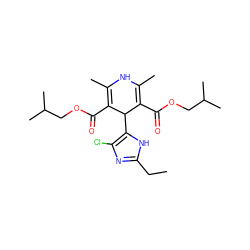 CCc1nc(Cl)c(C2C(C(=O)OCC(C)C)=C(C)NC(C)=C2C(=O)OCC(C)C)[nH]1 ZINC000038269202