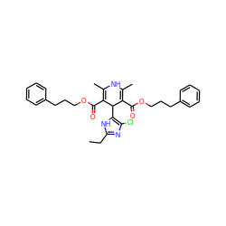 CCc1nc(Cl)c(C2C(C(=O)OCCCc3ccccc3)=C(C)NC(C)=C2C(=O)OCCCc2ccccc2)[nH]1 ZINC000103288612