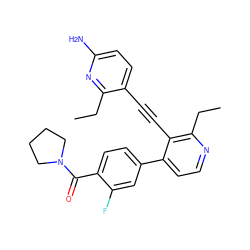 CCc1nc(N)ccc1C#Cc1c(-c2ccc(C(=O)N3CCCC3)c(F)c2)ccnc1CC ZINC000202384926