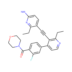 CCc1nc(N)ccc1C#Cc1c(-c2ccc(C(=O)N3CCOCC3)c(F)c2)ccnc1CC ZINC000202387524