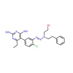 CCc1nc(N)nc(N)c1-c1ccc(Cl)c(/N=N/N(CCO)CCc2ccccc2)c1 ZINC000013863525