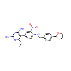 CCc1nc(N)nc(N)c1-c1ccc(NCc2ccc(C3OCCO3)cc2)c([N+](=O)[O-])c1 ZINC000013765352