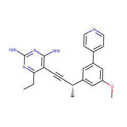 CCc1nc(N)nc(N)c1C#C[C@@H](C)c1cc(OC)cc(-c2ccncc2)c1 ZINC000095589198