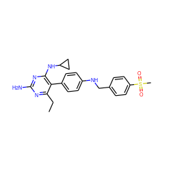 CCc1nc(N)nc(NC2CC2)c1-c1ccc(NCc2ccc(S(C)(=O)=O)cc2)cc1 ZINC000036349128