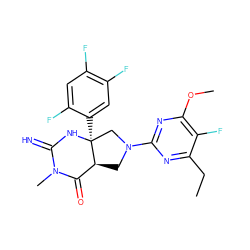 CCc1nc(N2C[C@H]3C(=O)N(C)C(=N)N[C@@]3(c3cc(F)c(F)cc3F)C2)nc(OC)c1F ZINC000096173861