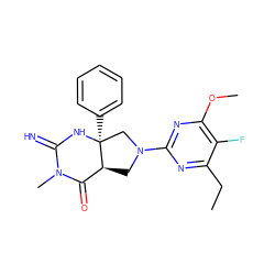 CCc1nc(N2C[C@H]3C(=O)N(C)C(=N)N[C@@]3(c3ccccc3)C2)nc(OC)c1F ZINC000096173849