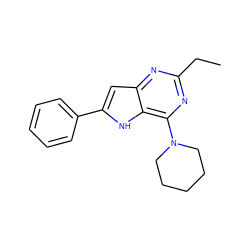 CCc1nc(N2CCCCC2)c2[nH]c(-c3ccccc3)cc2n1 ZINC000013834936