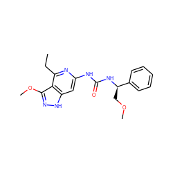 CCc1nc(NC(=O)N[C@H](COC)c2ccccc2)cc2[nH]nc(OC)c12 ZINC000209402870