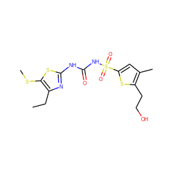 CCc1nc(NC(=O)NS(=O)(=O)c2cc(C)c(CCO)s2)sc1SC ZINC000045336021