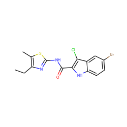 CCc1nc(NC(=O)c2[nH]c3ccc(Br)cc3c2Cl)sc1C ZINC000065156419