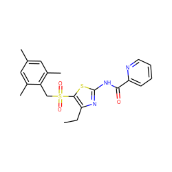 CCc1nc(NC(=O)c2ccccn2)sc1S(=O)(=O)Cc1c(C)cc(C)cc1C ZINC000198919648