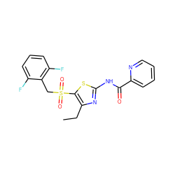 CCc1nc(NC(=O)c2ccccn2)sc1S(=O)(=O)Cc1c(F)cccc1F ZINC000198921269