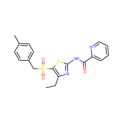 CCc1nc(NC(=O)c2ccccn2)sc1S(=O)(=O)Cc1ccc(C)cc1 ZINC000198919669