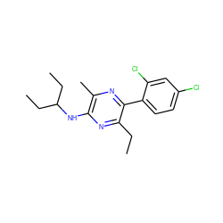 CCc1nc(NC(CC)CC)c(C)nc1-c1ccc(Cl)cc1Cl ZINC000072177183