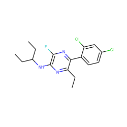 CCc1nc(NC(CC)CC)c(F)nc1-c1ccc(Cl)cc1Cl ZINC000072142632