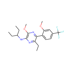 CCc1nc(NC(CC)CC)c(OC)nc1-c1ccc(C(F)(F)F)cc1OC ZINC000072175644