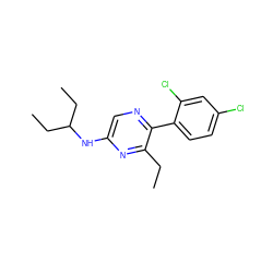 CCc1nc(NC(CC)CC)cnc1-c1ccc(Cl)cc1Cl ZINC000072179413