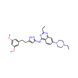 CCc1nc(Nc2cc(CCc3cc(OC)cc(OC)c3)[nH]n2)c2ccc(N3CCN(CC)CC3)cc2n1 ZINC000653850682