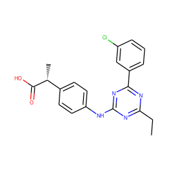 CCc1nc(Nc2ccc([C@@H](C)C(=O)O)cc2)nc(-c2cccc(Cl)c2)n1 ZINC000143695103