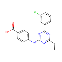 CCc1nc(Nc2ccc(C(=O)O)cc2)nc(-c2cccc(Cl)c2)n1 ZINC000142921445