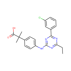 CCc1nc(Nc2ccc(C(C)(C)C(=O)O)cc2)nc(-c2cccc(Cl)c2)n1 ZINC000219572950