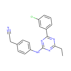 CCc1nc(Nc2ccc(CC#N)cc2)nc(-c2cccc(Cl)c2)n1 ZINC000143438750