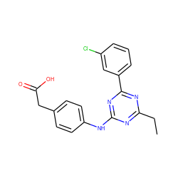 CCc1nc(Nc2ccc(CC(=O)O)cc2)nc(-c2cccc(Cl)c2)n1 ZINC000143284732