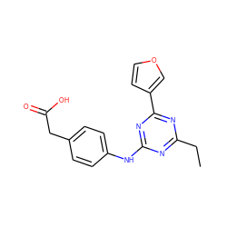 CCc1nc(Nc2ccc(CC(=O)O)cc2)nc(-c2ccoc2)n1 ZINC000299833979